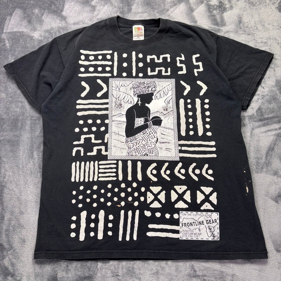 Frontline Gear Other - Vintage 1995 Frontline Gear Graphic T Shirt Men XL Black Tribal Art Culture Tee